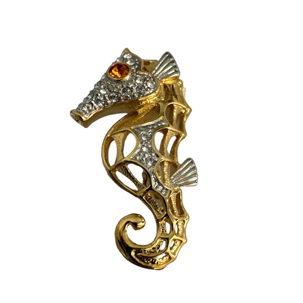 Butler Vintage Seahorse Brooch Rhinestone Crystal Signed Fifth Avenue Collection